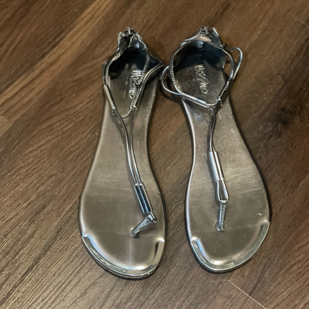 Silver sandals with ankle strap #sandals